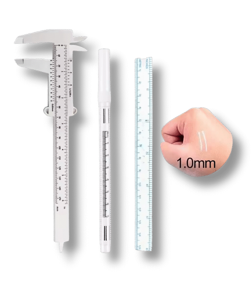 סרגל מדידה מקצועי לגבות + עט סימון עמיד - לבן