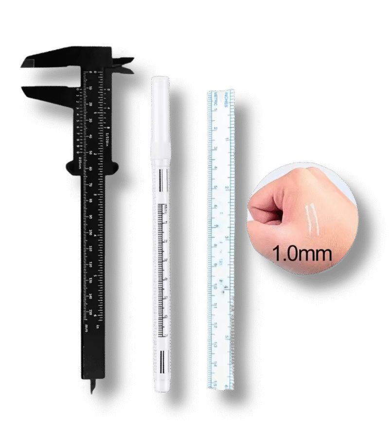 סרגל מדידה מקצועי לגבות + עט סימון עמיד - שחור